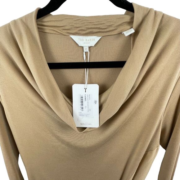 18. NWT Ted Baker Neyda Wrap Dress Tan Camel Size 4/6 100% Lyocell Cowl Neck - Picture 10 of 15